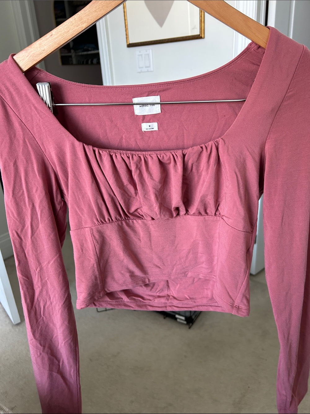 Aritzia Wilfred Gathered Square Neck Long Sleeve Top - Mauve Pink